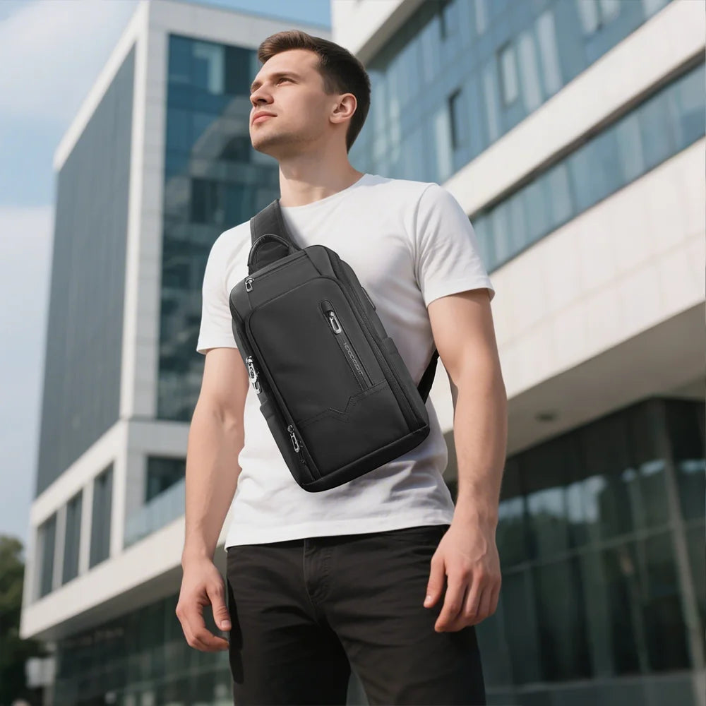 HK Anti-theft Men's Crossbody Bag | Waterproof USB Charging Sling Satchel