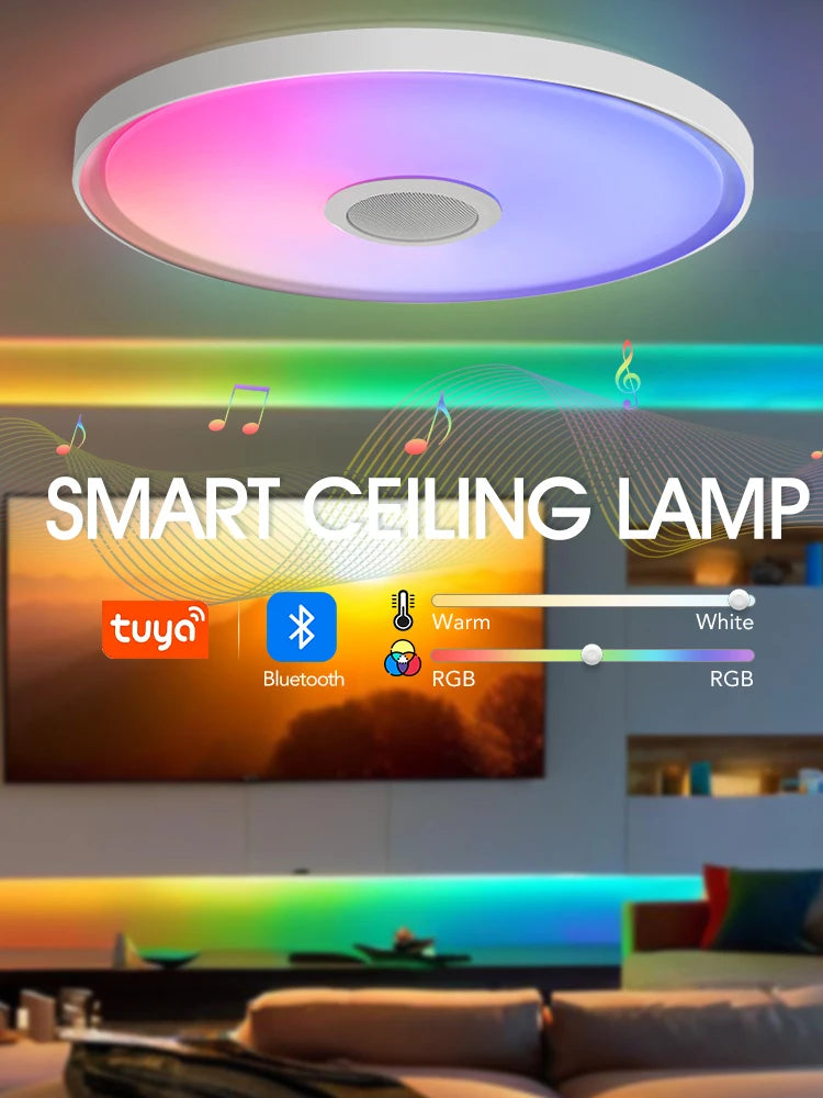 LED Smart RGB Ceiling Lamp with Speaker - App Control & Dimmable