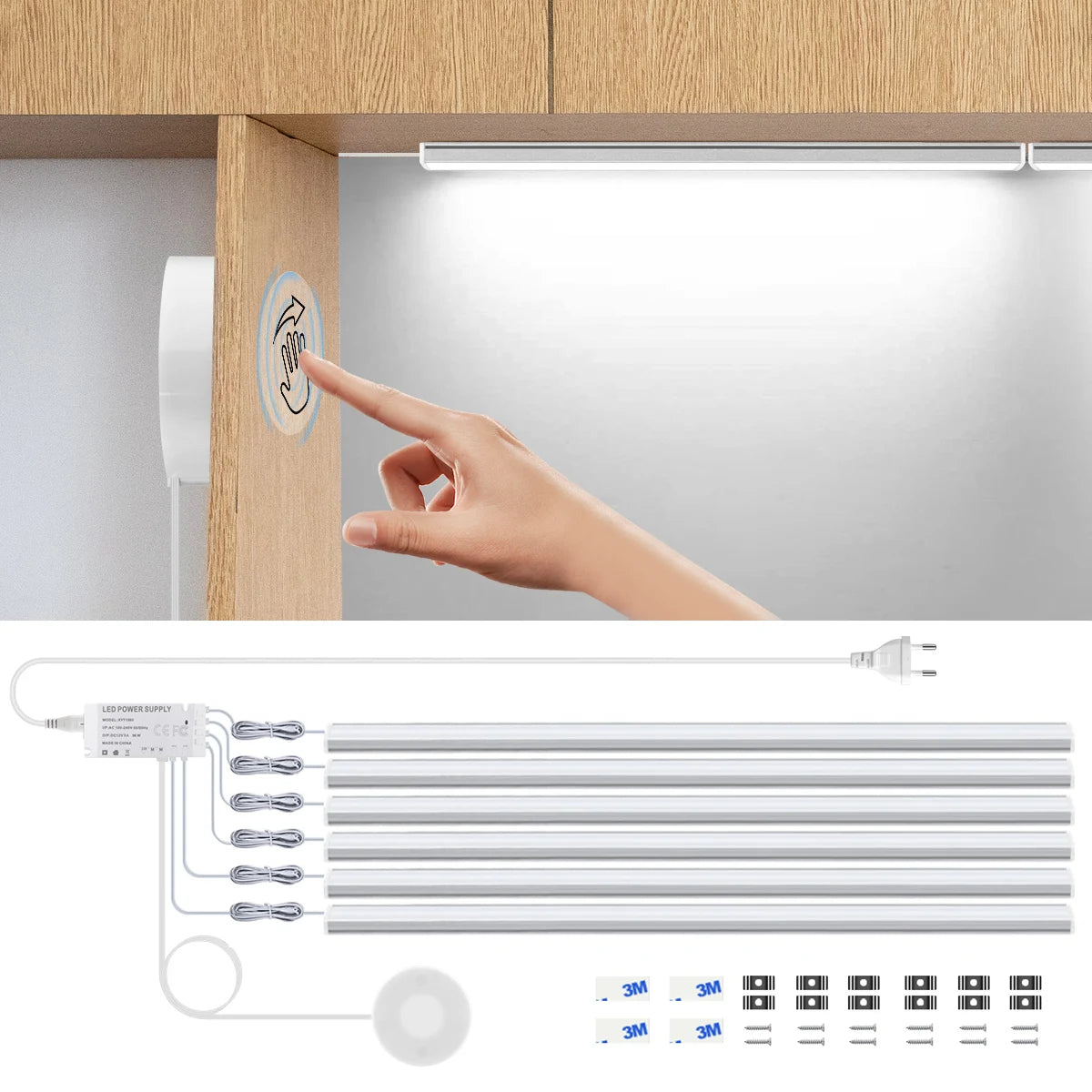 Smart Wireless LED Cabinet Lights: Motion & Touch Sensor for Kitchen & Wardrobe