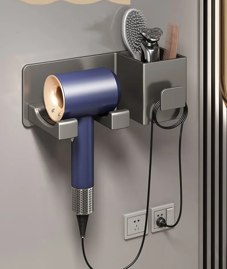 Wall Mounted Hair Dryer Holder with Storage - Bathroom Organizer Shelf