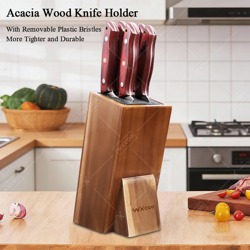 Acacia Wood Universal Knife Block - Space-Saving & Stylish Kitchen Organizer