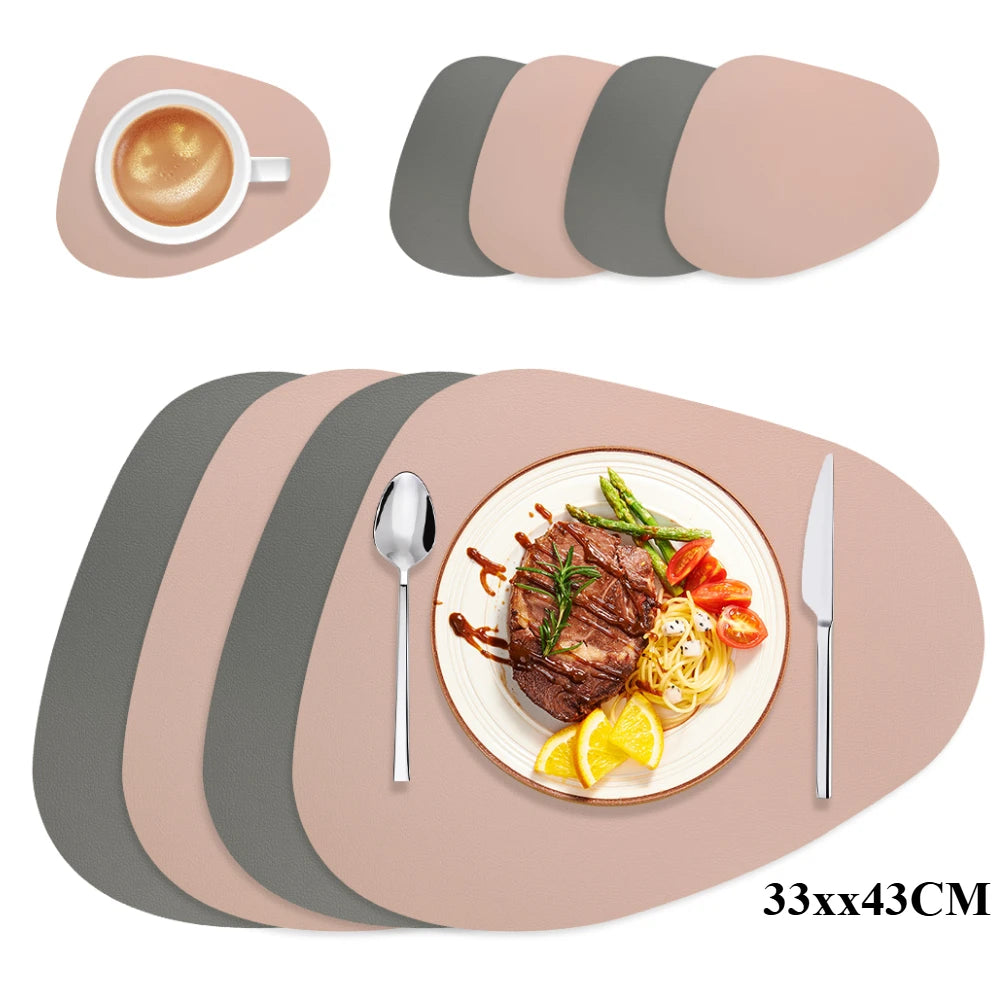 Modern Irregular PU Leather Placemats - Waterproof & Reversible Dining Table Mats