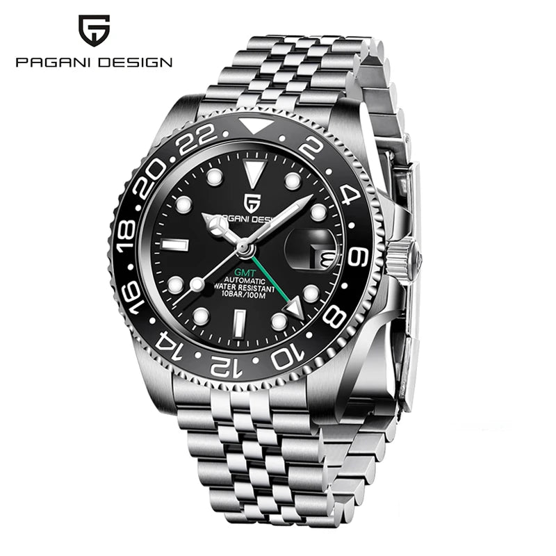 PAGANI DESIGN PD-1662 Luxury GMT Mechanical Watch - Sapphire, Steel, 100M Waterproof