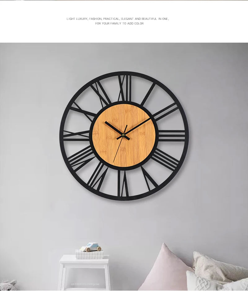 Large Nordic Retro 3D Wall Clock | Roman Numerals Decor