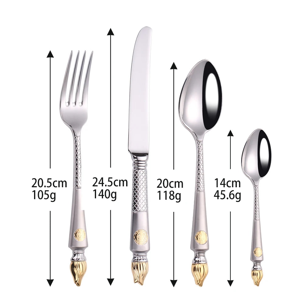 Vabena 4 Pcs Luxury Vintage Stainless Steel Flatware Set