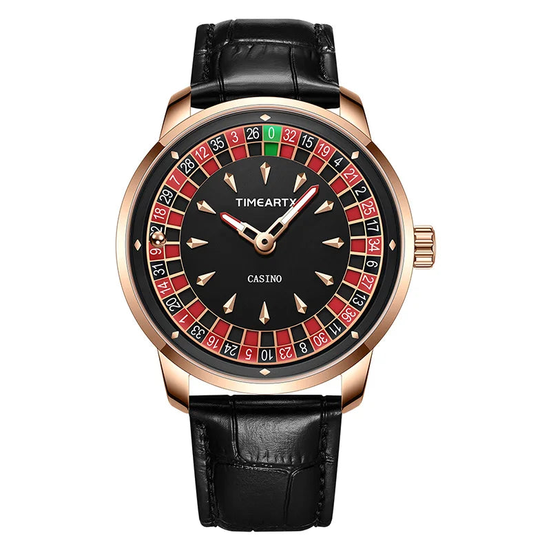 TIMEARTX Luxury Roulette Poker Game Quartz Watch for Men