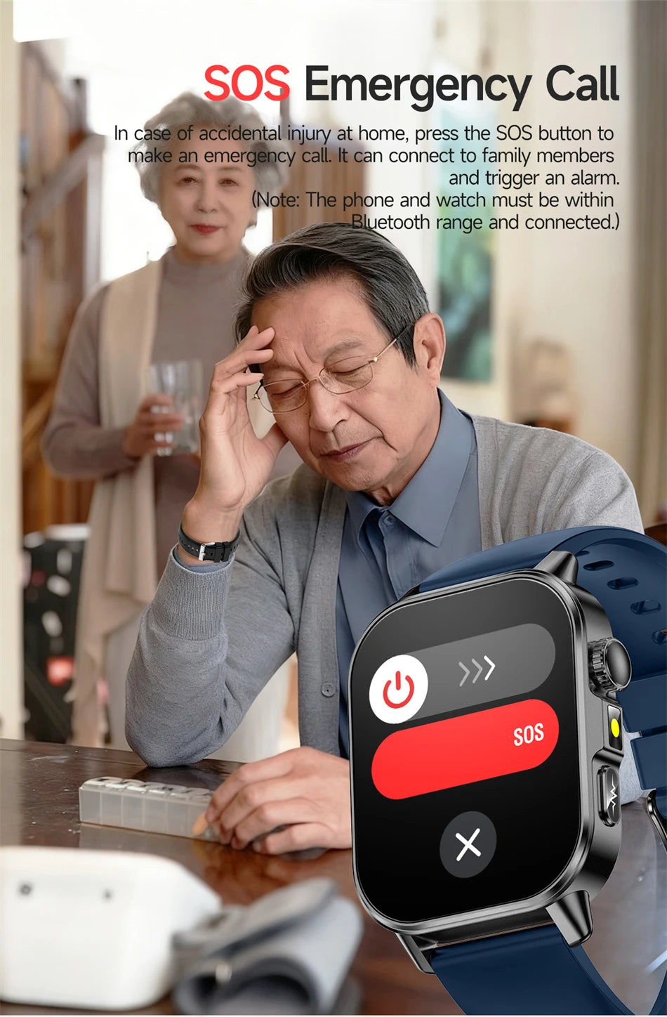 Vabena Men's ECG Smartwatch: Accurate Health Diagnosis with Blood Pressure, Oxygen, Fat, Uric Acid & Temp Monitoring