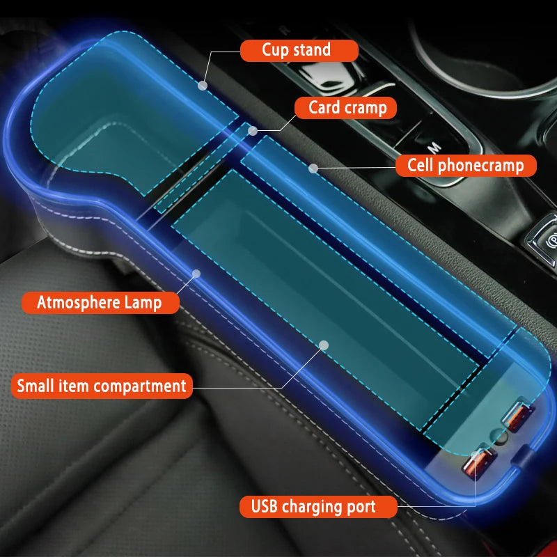 Car Seat Gap Filler & Organizer with LED & Dual USB