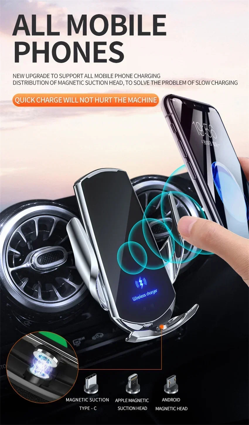 VIKEFON 15W Magnetic Wireless Car Charger & Auto Phone Mount - Fast Charging