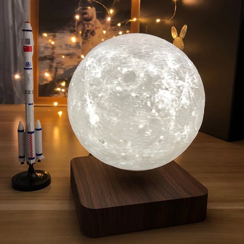 Levitating Moon Lamp - Magnetic Floating 3D LED Night Light with Wooden Base