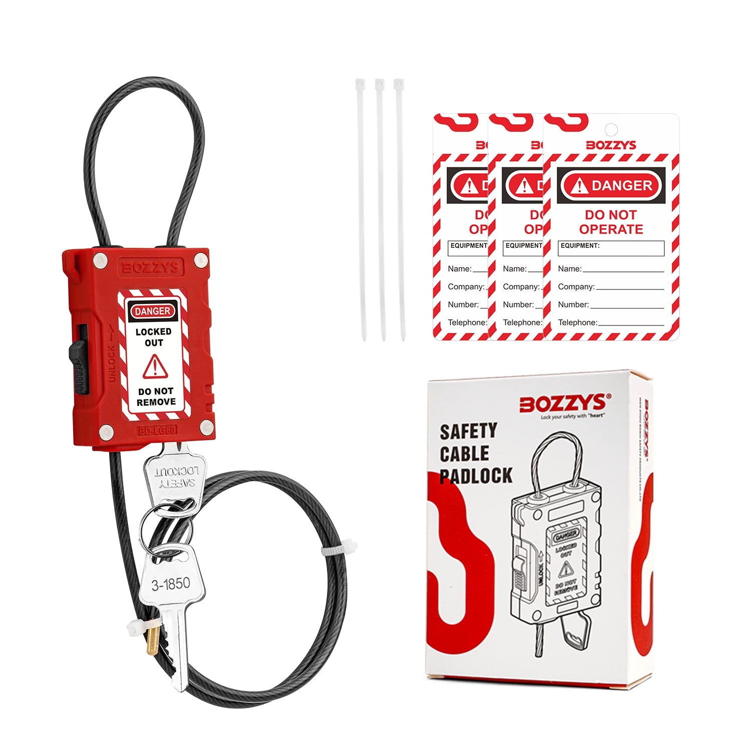 BOZZYS Adjustable Cable Lockout Padlock - Industrial Safety Lock