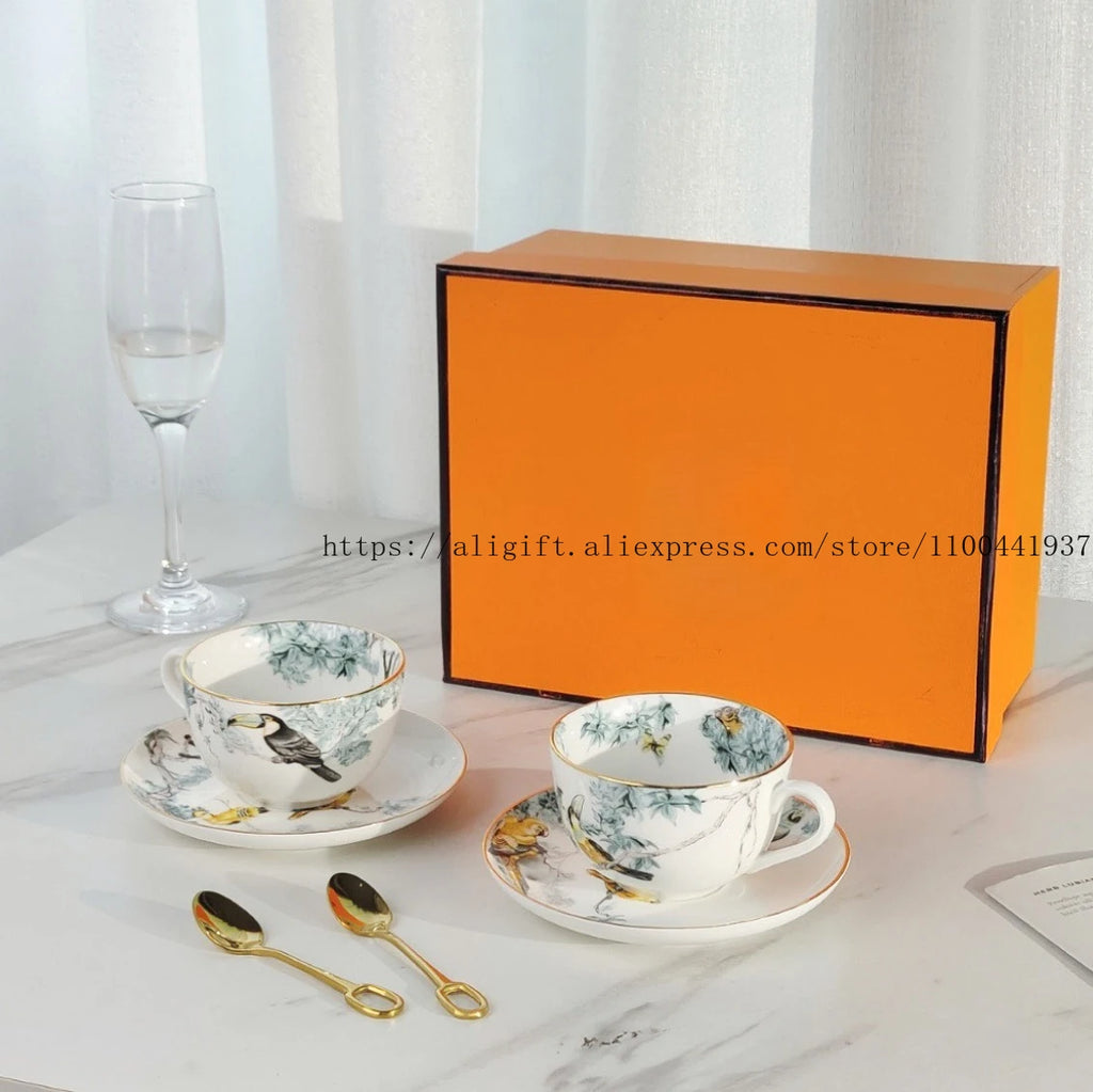 Jungle Floral Bone China Coffee Set | Elegant Tableware & Home Decor