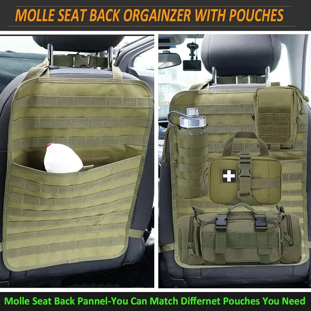 Tactical Car Seat Back Organizer with 5 Detachable MOLLE Pouches