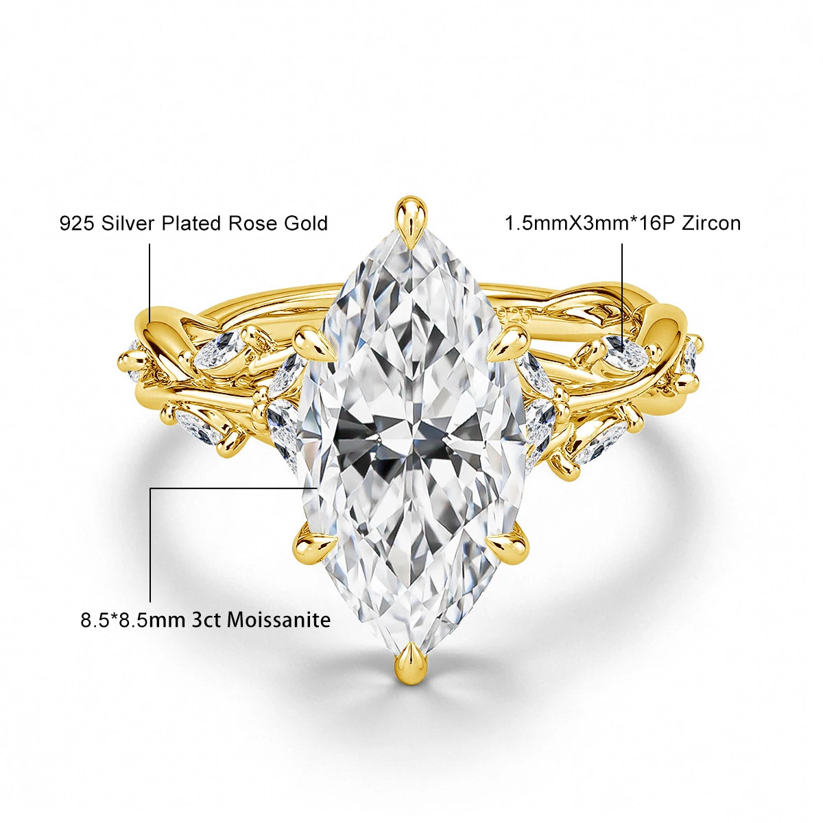 Vabena 14K Gold Filled 3CT Marquise Moissanite Engagement Ring