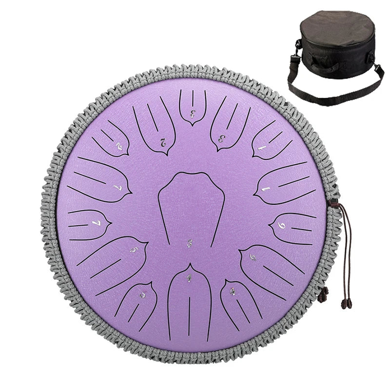 Hluru 13-inch Steel Tongue Drum - 15 Notes D Tone Glucophone Ethereal Percussion