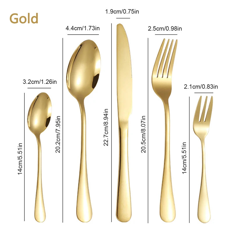 Vabena Golden Stainless Steel Cutlery Set - Elegant Dining | Premium Gold Flatware