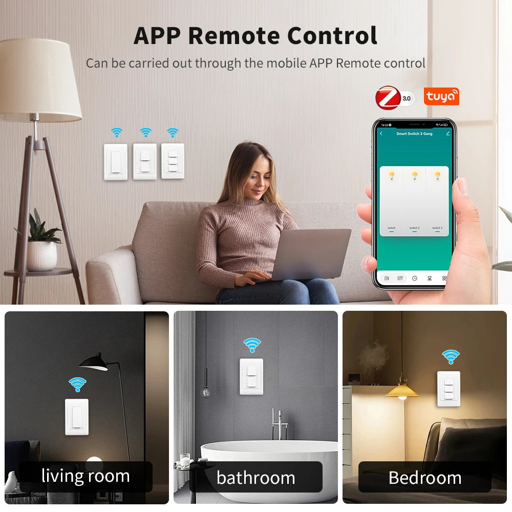 Manhot Tuya Smart Light Switch | Physical Push-Button Smart Home Control