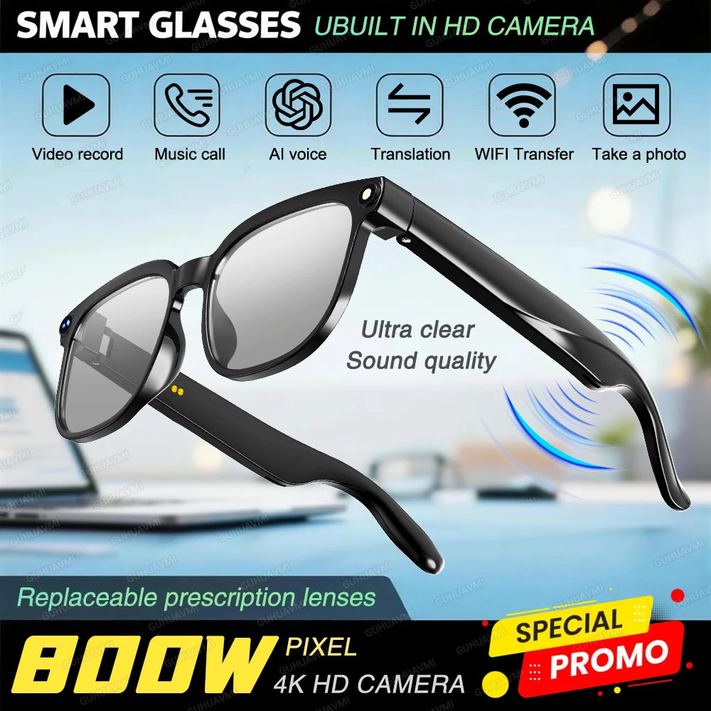 2026 Smart AI Glasses 1080P HD Video Camera ChatGPT Bluetooth Music Translation Sunglasses for Men