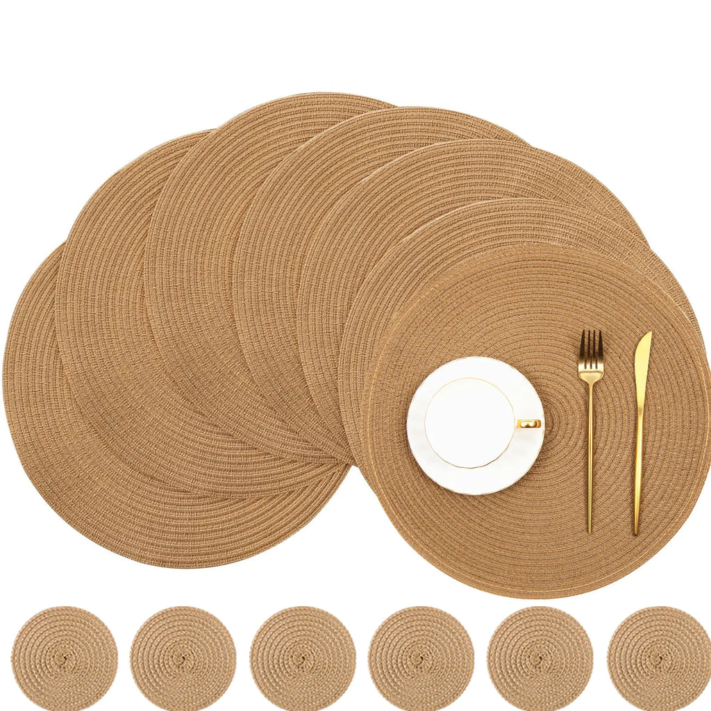 Premium Round Braided Placemats - Set of 6 | Dining Table Decor
