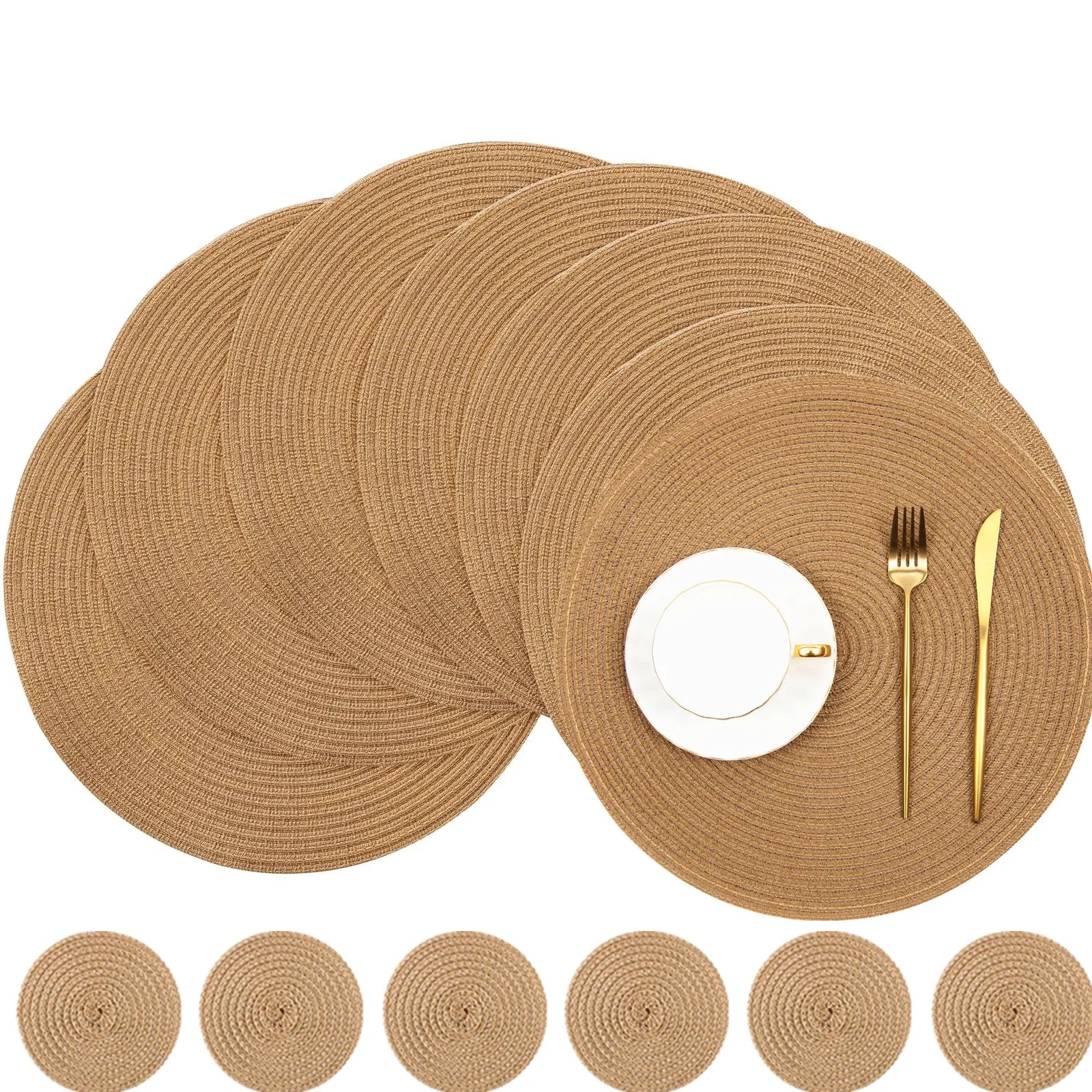 Premium Round Braided Placemats - Set of 6 | Dining Table Decor
