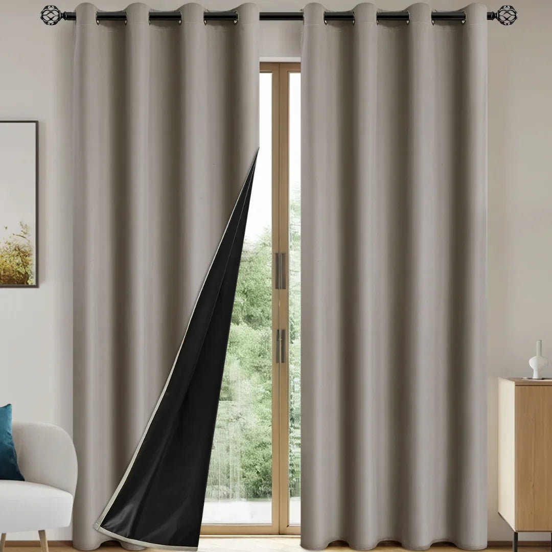 Modern 100% Blackout Curtains - 2 Pcs Set for Bedroom, Living Room & Kitchen