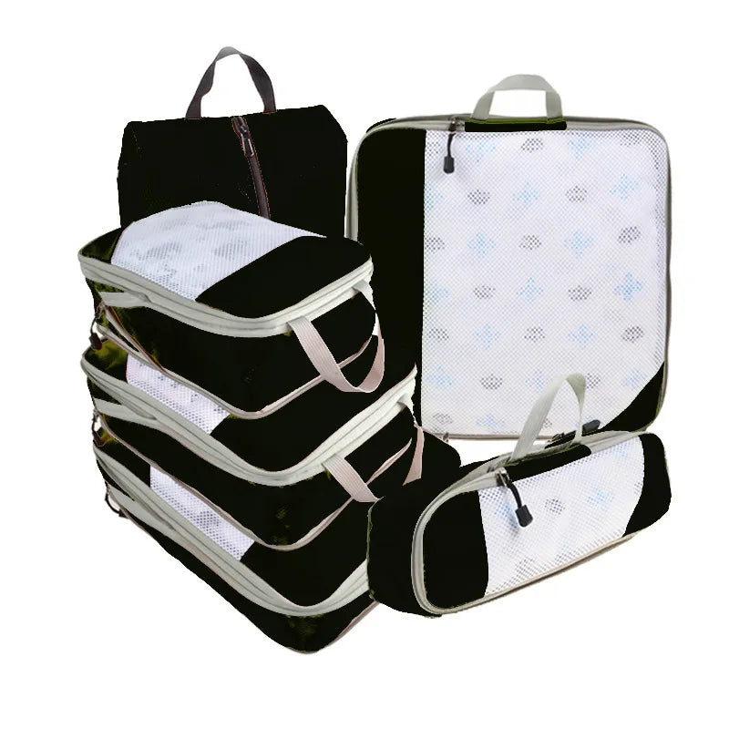 6PCS Travel Compression Packing Cube Set with Shoe Bag | Luggage Organizer