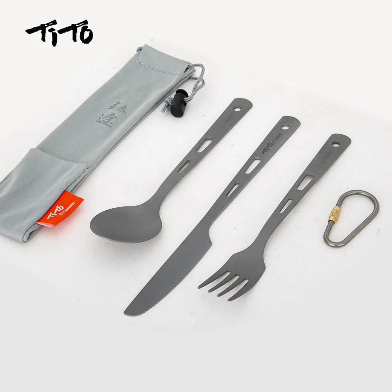 TiTo Titanium Ultralight Cutlery Set - Portable Outdoor Travel Flatware