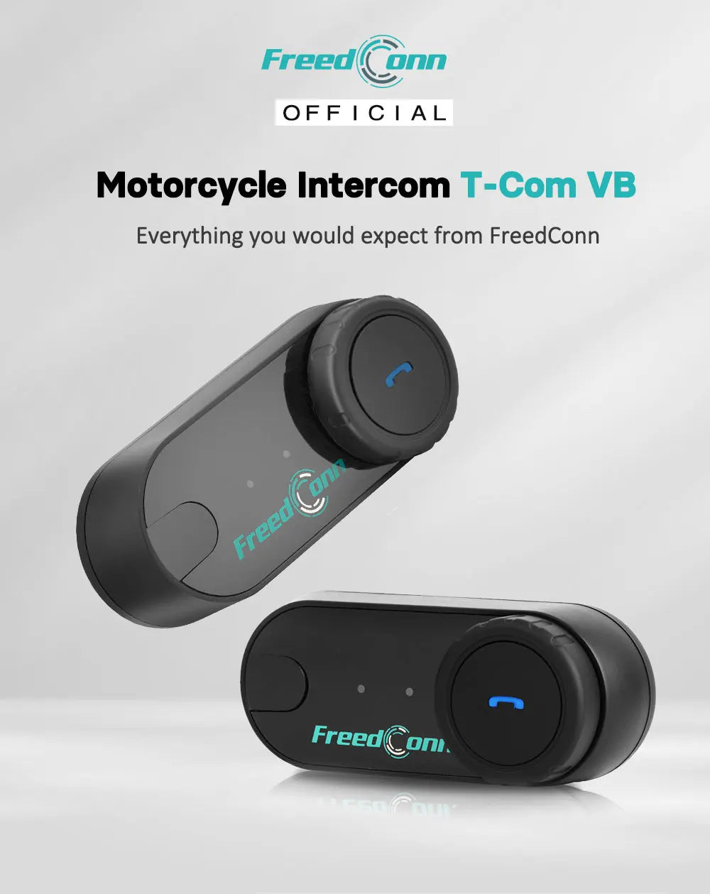 Freedconn T-Com VB Bluetooth Intercom | 6-Rider Motorcycle Headset & FM