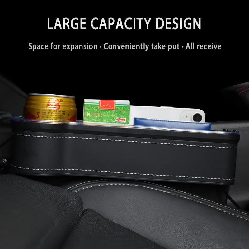 Car Seat Gap Filler Organizer with LED Light & Dual USB Charger - Cup Holder & Storage