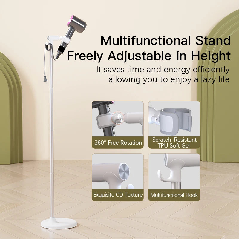 Floor-Standing Hair Dryer Stand - Adjustable, Hands-Free Convenience for Bathrooms