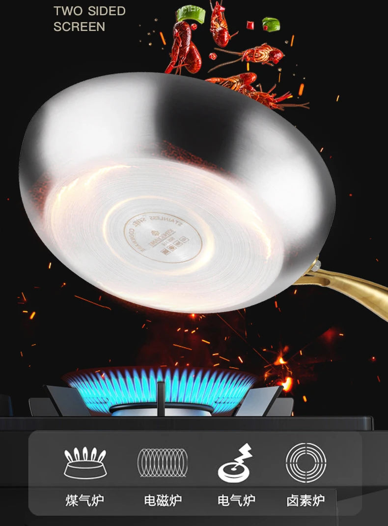 316 Stainless Steel Nonstick Frying Wok Pan - Induction & Gas Stove Ready Cookware