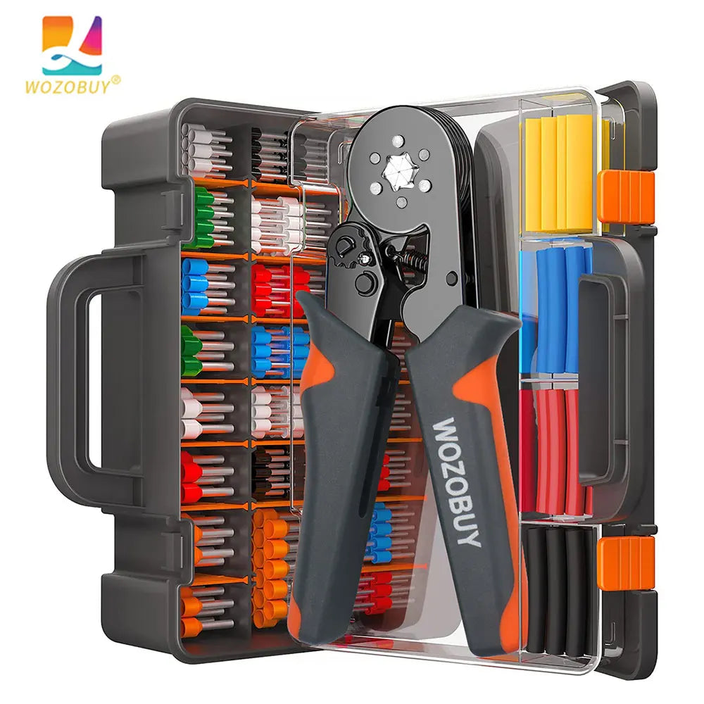 WOZOBUY Ferrule Crimping Tool Kit - Self-Adjustable Ratchet Wire Crimper