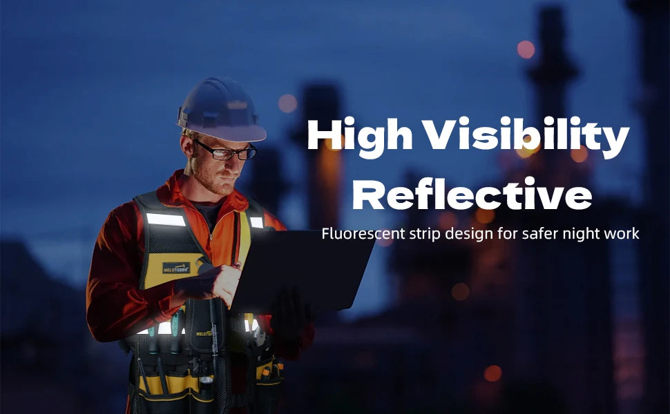 MELOTOUGH Reflective Safety Tool Vest with Removable Phone Holder - High Visibility Workwear