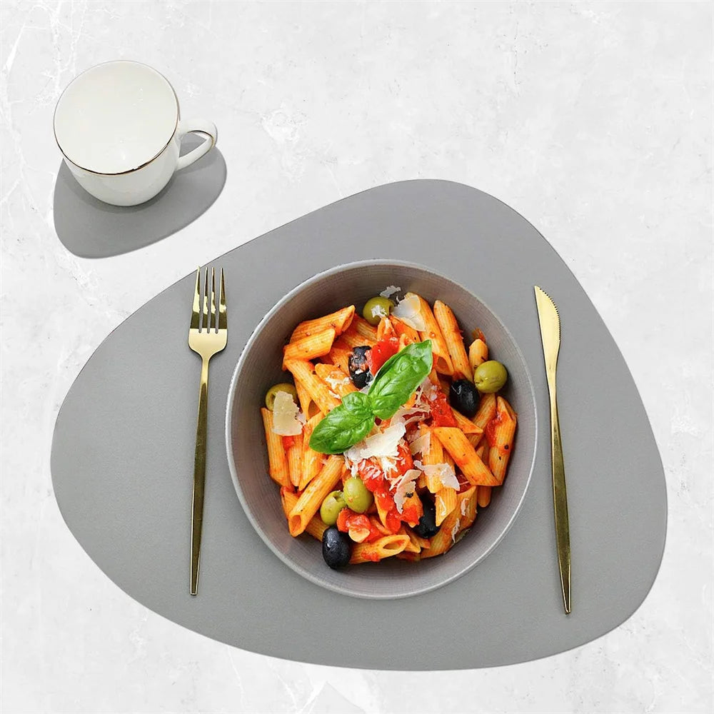 Modern Irregular PU Leather Placemats - Waterproof & Reversible Dining Table Mats