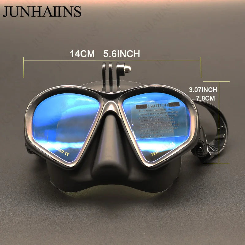 Low Volume Freedive Mask & Snorkel Set with Camera Mount - Tempered Glass Black