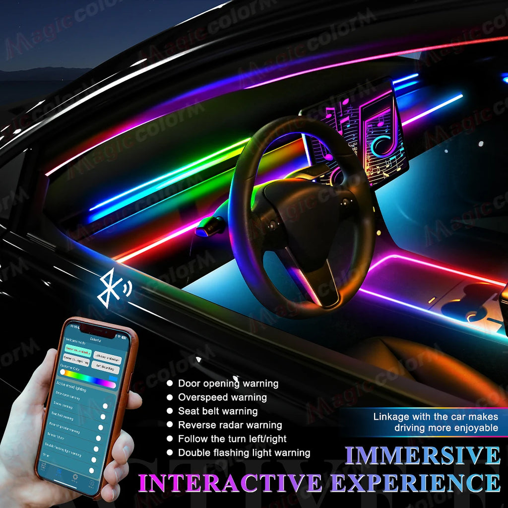 18-in-1 LED Car Ambient Lights Kit - 64 Color RGB Symphony Streamer Interior Bluetooth Strips