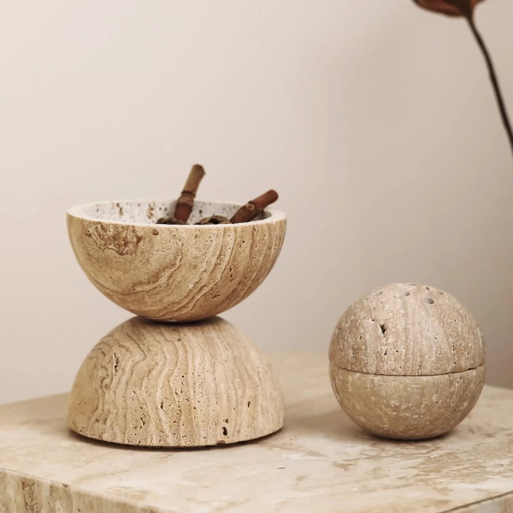Travertine Marble Incense Burner | Spherical Aromatherapy Zen Decor