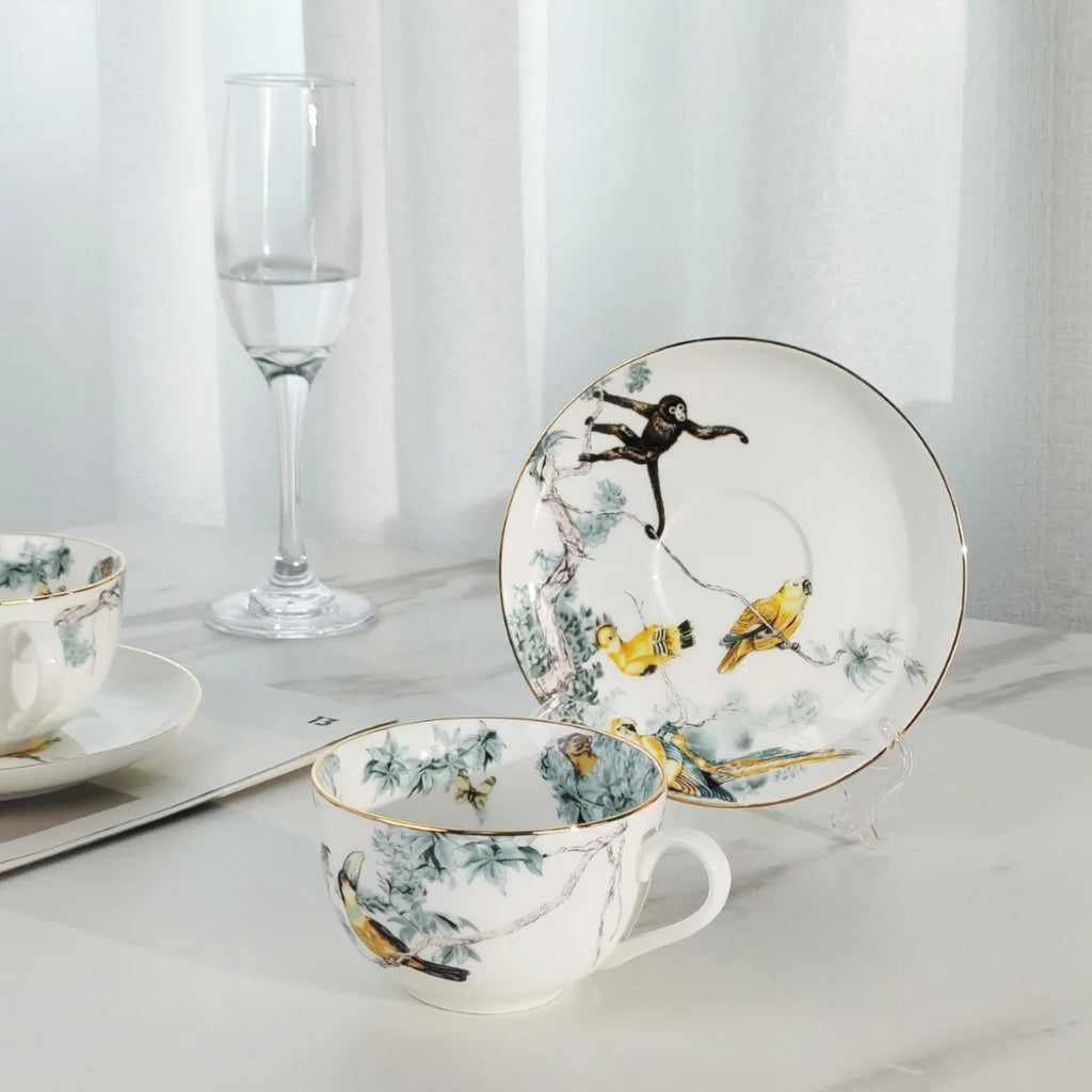 Jungle Floral Bone China Coffee Set | Elegant Tableware & Home Decor