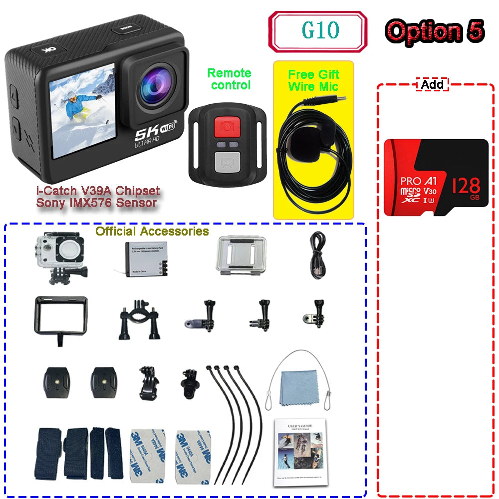 Sony IMX576 5K 4K 60FPS Waterproof 48MP Wi-Fi Action Camera for Adventure