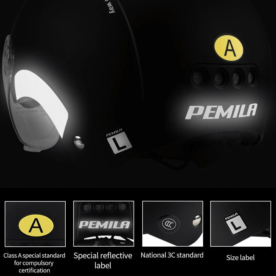 PEMILA Cycling Helmet with Goggles, Ear Protection & Reflective Safety - Adult MTB Road E-Bike