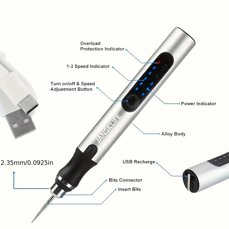 JANGKLIFE USB Cordless Rotary Tool Kit - Engraving Pen for Wood, Metal, Jewelry, Glass