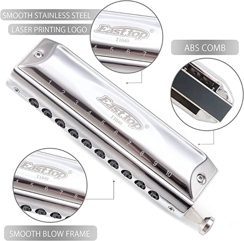 Professional Chromatic Harmonica C Key - 10 Holes, 40 Tones for All Ages