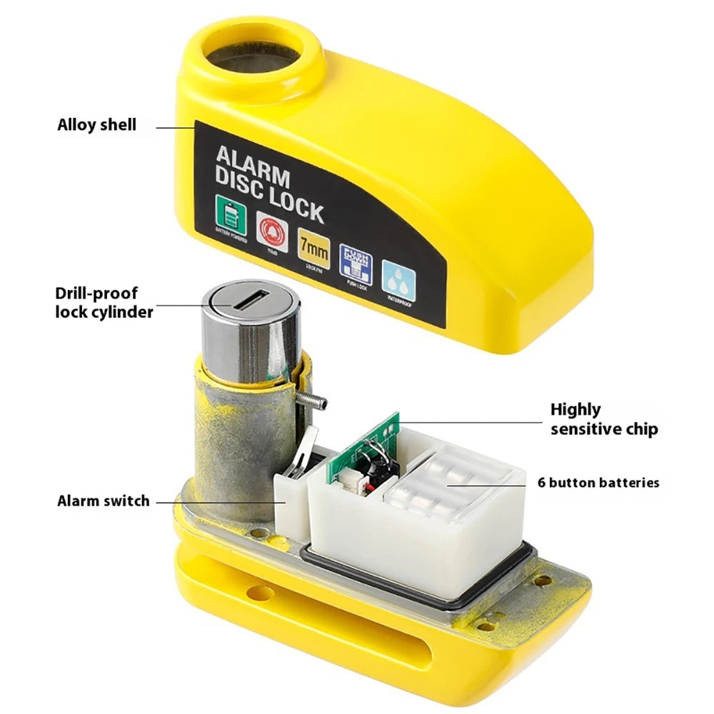 Motorcycle Alarm Disc Lock - 110dB Anti-Theft Security Padlock