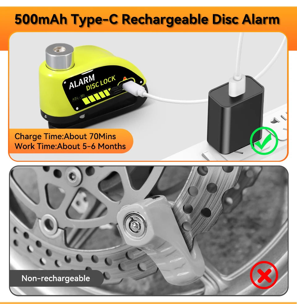 Extractme 120dB Motorcycle Alarm Disc Lock - Anti-Theft Security