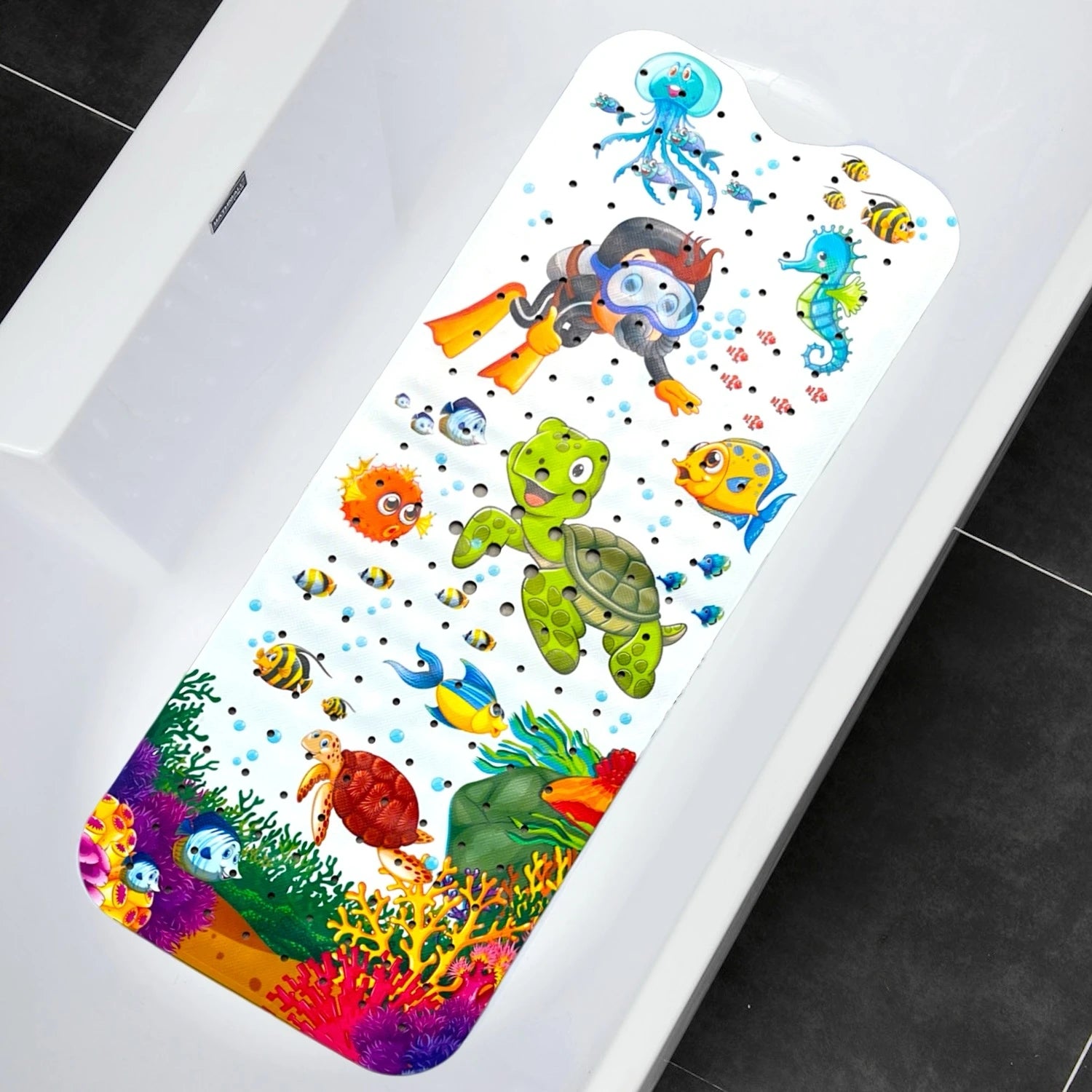 Cartoon Extra Long Bathtub Mat - Non-Slip Shower Mat 40x100cm with Suction Cups & Drain Holes