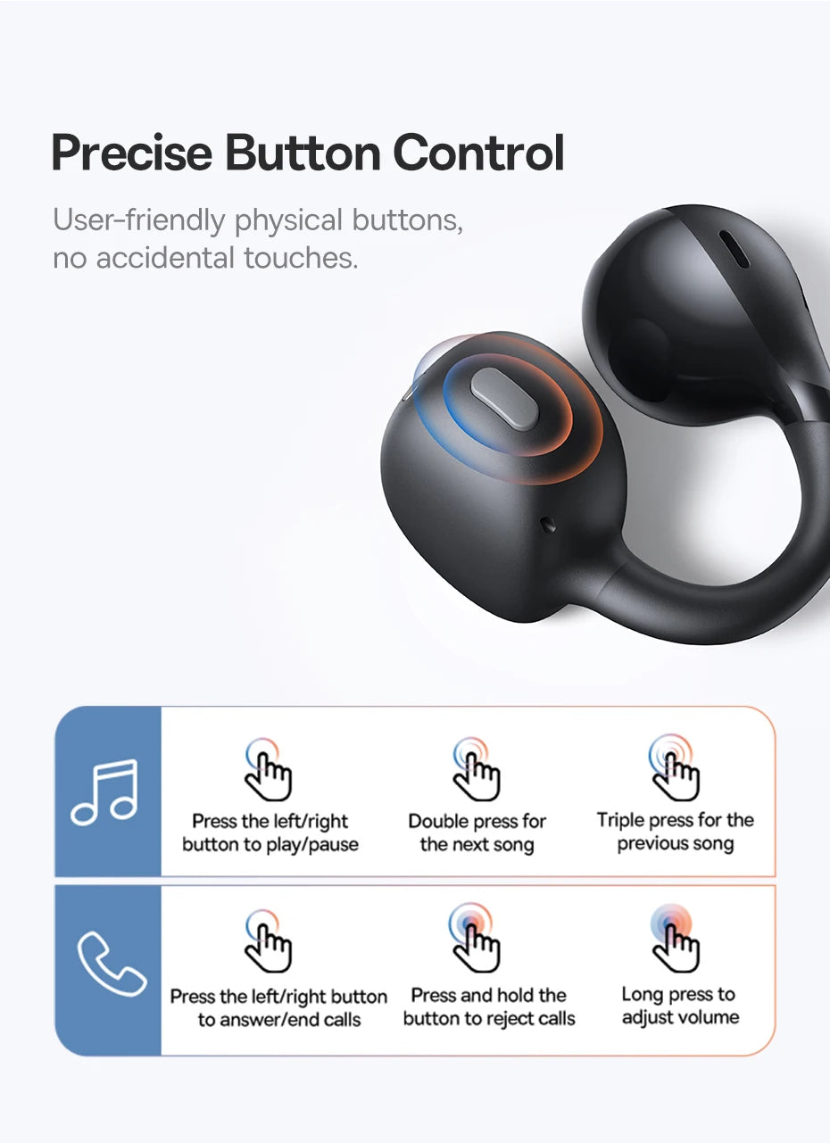 Baseus BC1 Open Ear Clip Earbuds - Wireless Bluetooth 6.0 Sports Headphones with 4-Mics & Super Bass IP55