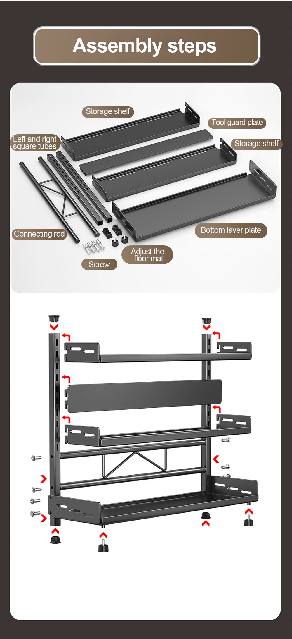 3 Tier Adjustable Spice Rack - Countertop & Cabinet Kitchen Organizer