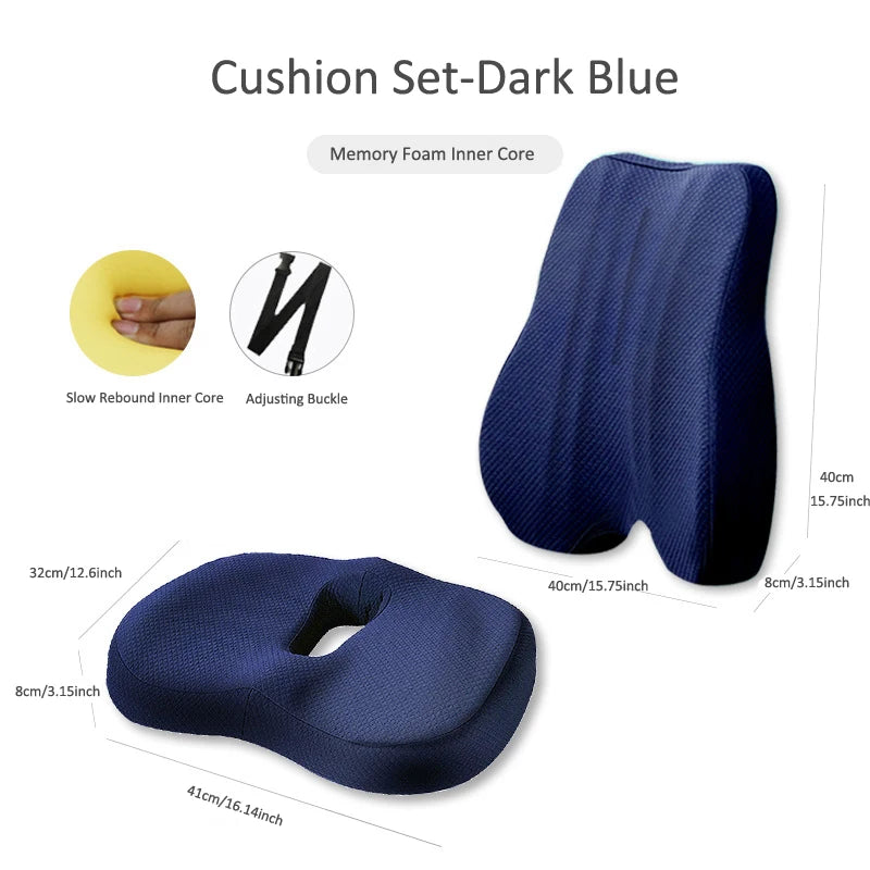 Orthopedic Memory Foam Seat & Back Support Set | Office & Car Comfort