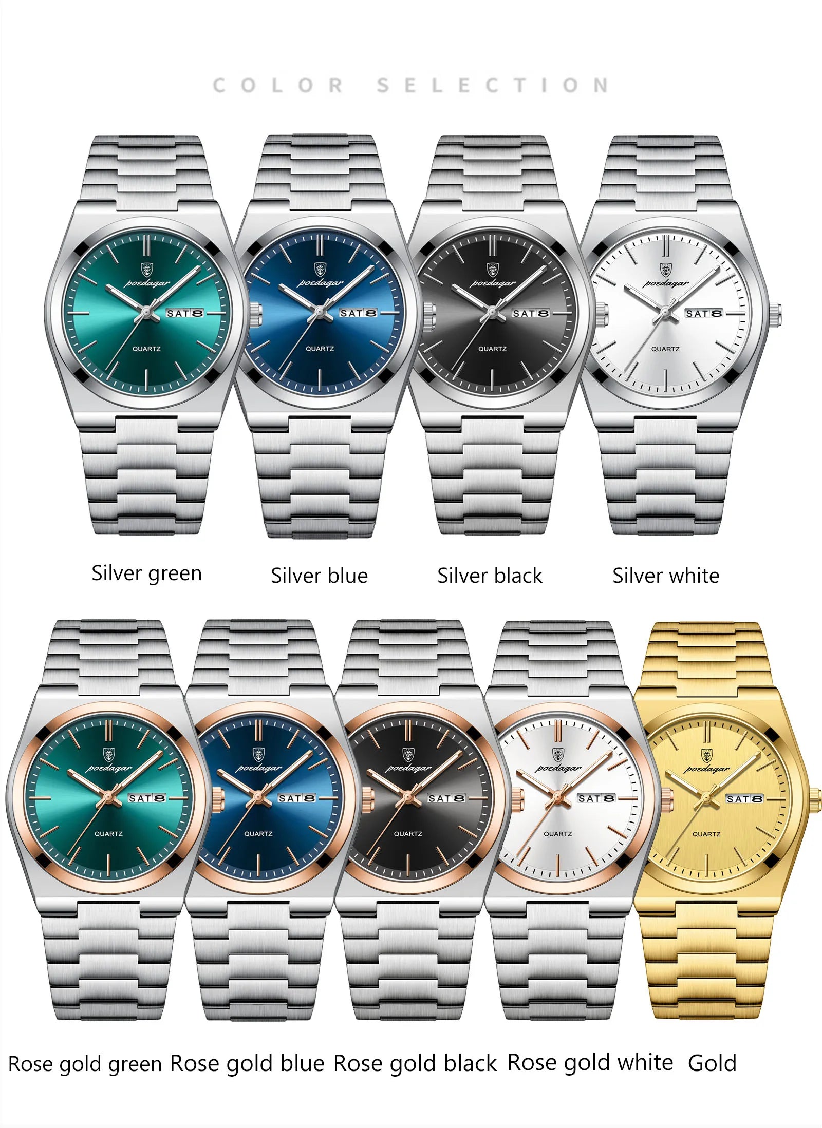 POEDAGAR Luxury Men's Quartz Watch - Waterproof, Luminous, Date & Week