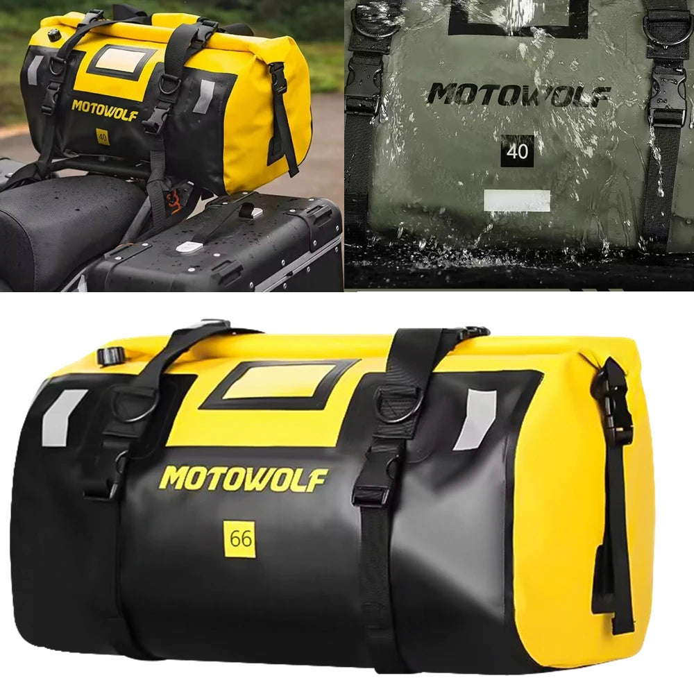 Waterproof Motorcycle Tail Bag | Dry Roll Luggage | 20L, 40L, 66L